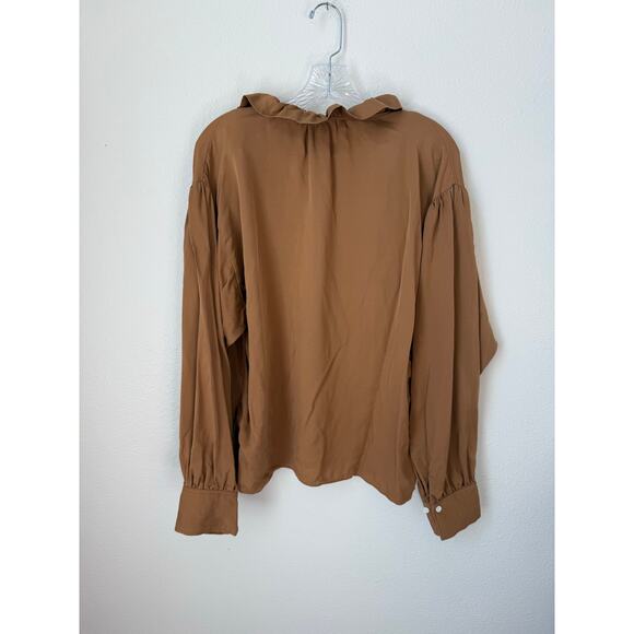 Frame 100% Silk Ruffle V Neck Blouse Size XL - Picture 3 of 8